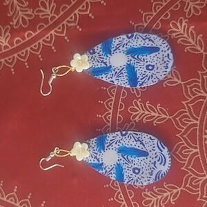 Vibrant Blue Talavera Style Earrings